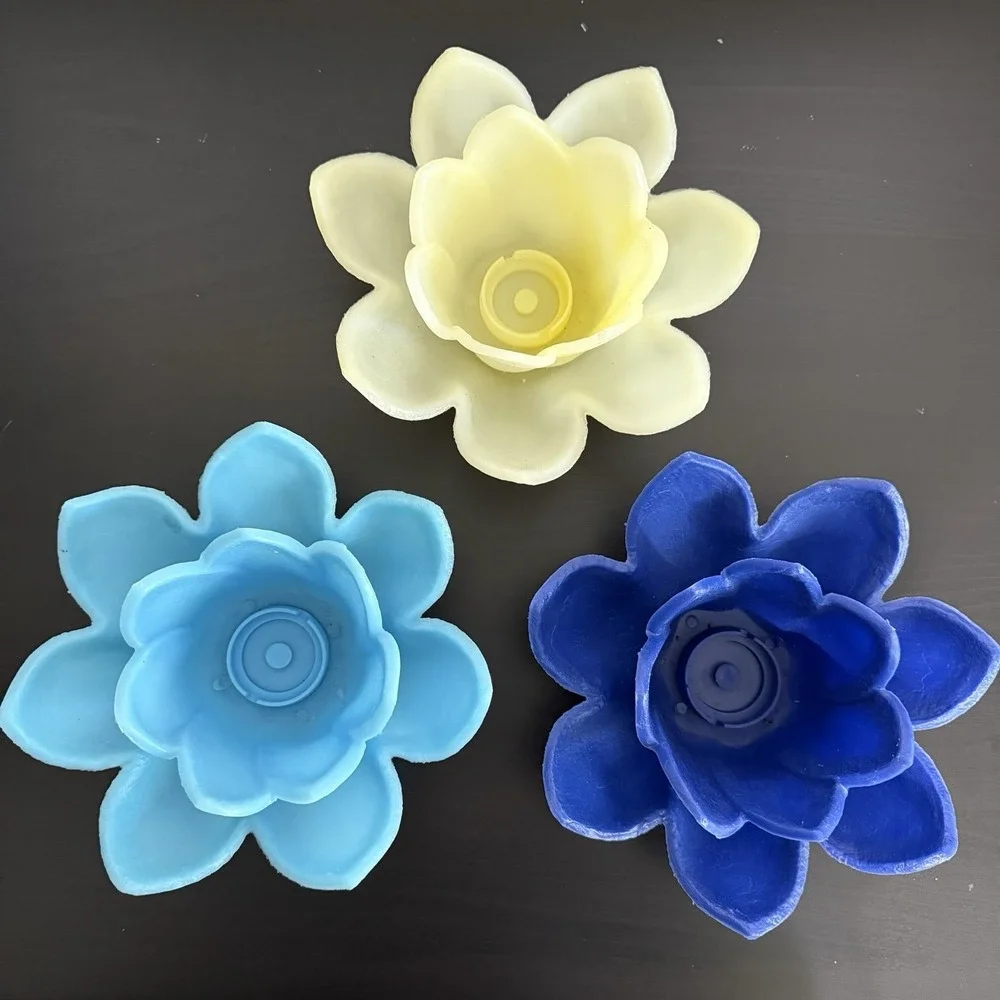 Vintage Lotus Lite Floating Pool Candle Holder Set of 3 Blue Candle-Glo Made USA